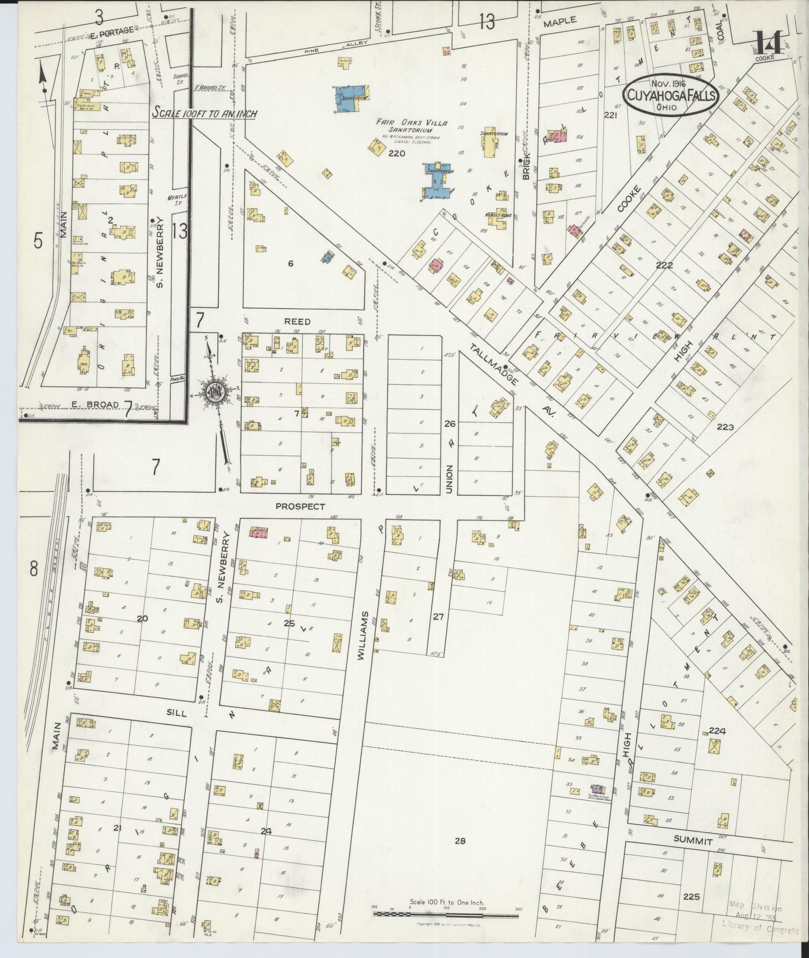 Sanborn Fire Insurance Map from Cuyahoga Falls, Summit County, Ohio (1916), Sheet #0014 - Historic Sanborn Fire Insurance Map Print, vintage old map wall art, antique decor, genealogy gift, Ohio Ohio map