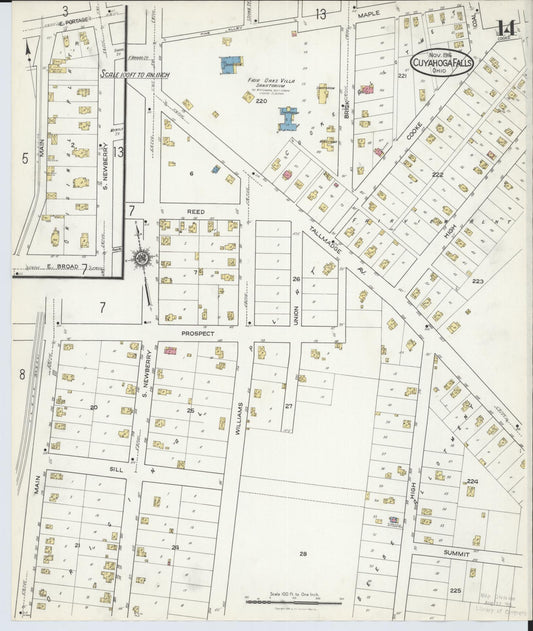 Sanborn Fire Insurance Map from Cuyahoga Falls, Summit County, Ohio (1916), Sheet #0014 - Historic Sanborn Fire Insurance Map Print, vintage old map wall art, antique decor, genealogy gift, Ohio Ohio map