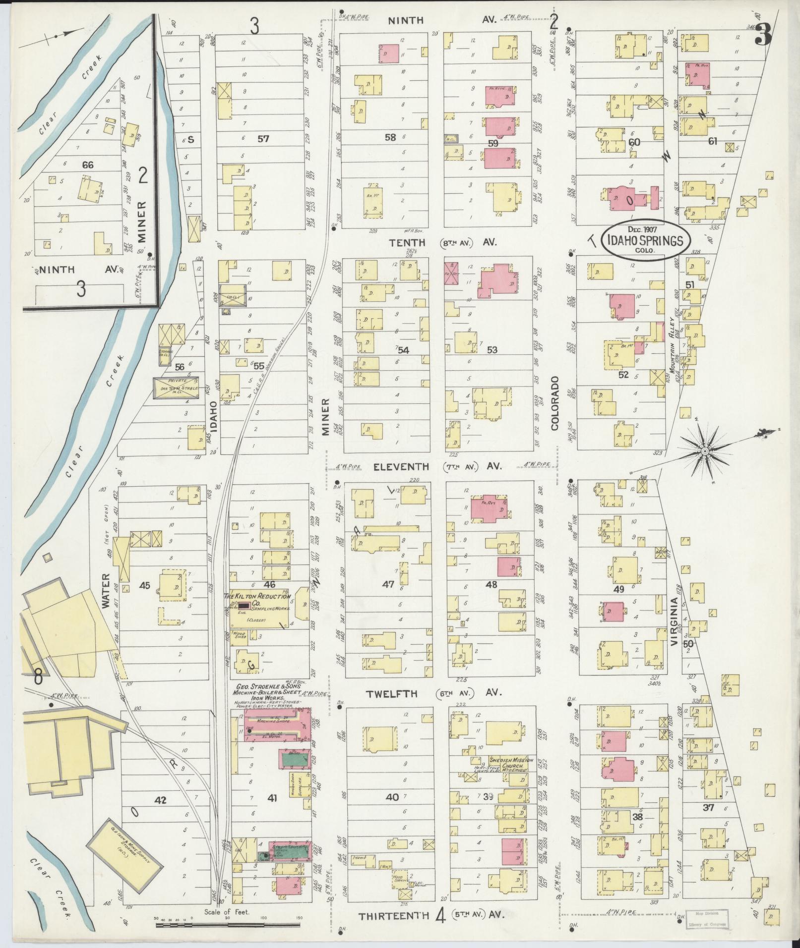Sanborn Fire Insurance Map from Idaho Springs, Clear Creek County, Colorado (1907), Sheet #0003 - Complete Map Set gallery image, historic Sanborn map, vintage wall art, Colorado Colorado