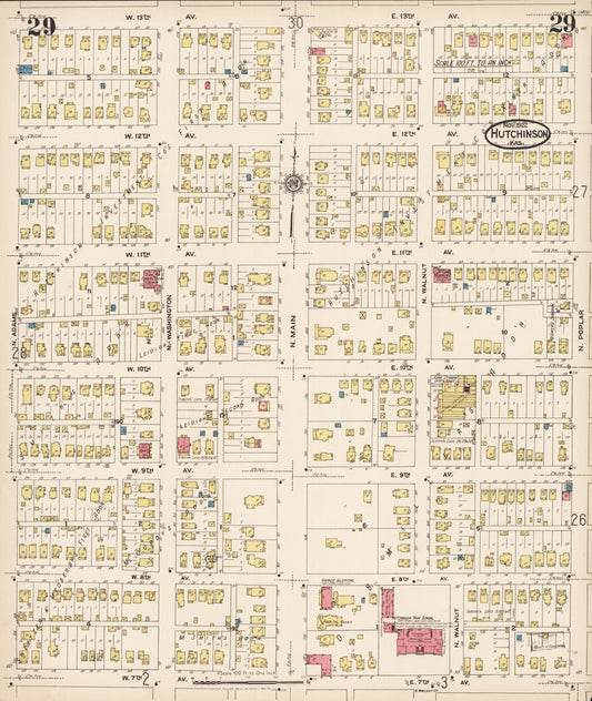 Sanborn Fire Insurance Map from Hutchinson, Reno County, Kansas (1922), Sheet #0030 - Historic Sanborn Fire Insurance Map Print, vintage old map wall art, antique decor, genealogy gift, Kansas Kansas map