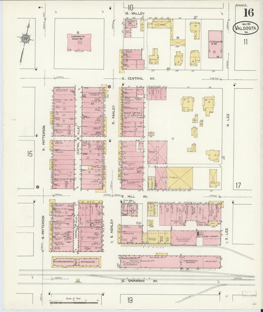 Sanborn Fire Insurance Map from Valdosta, Lowndes County, Georgia (1912), Sheet #0016 - Historic Sanborn Fire Insurance Map Print, vintage old map wall art, antique decor, genealogy gift, Georgia Georgia map