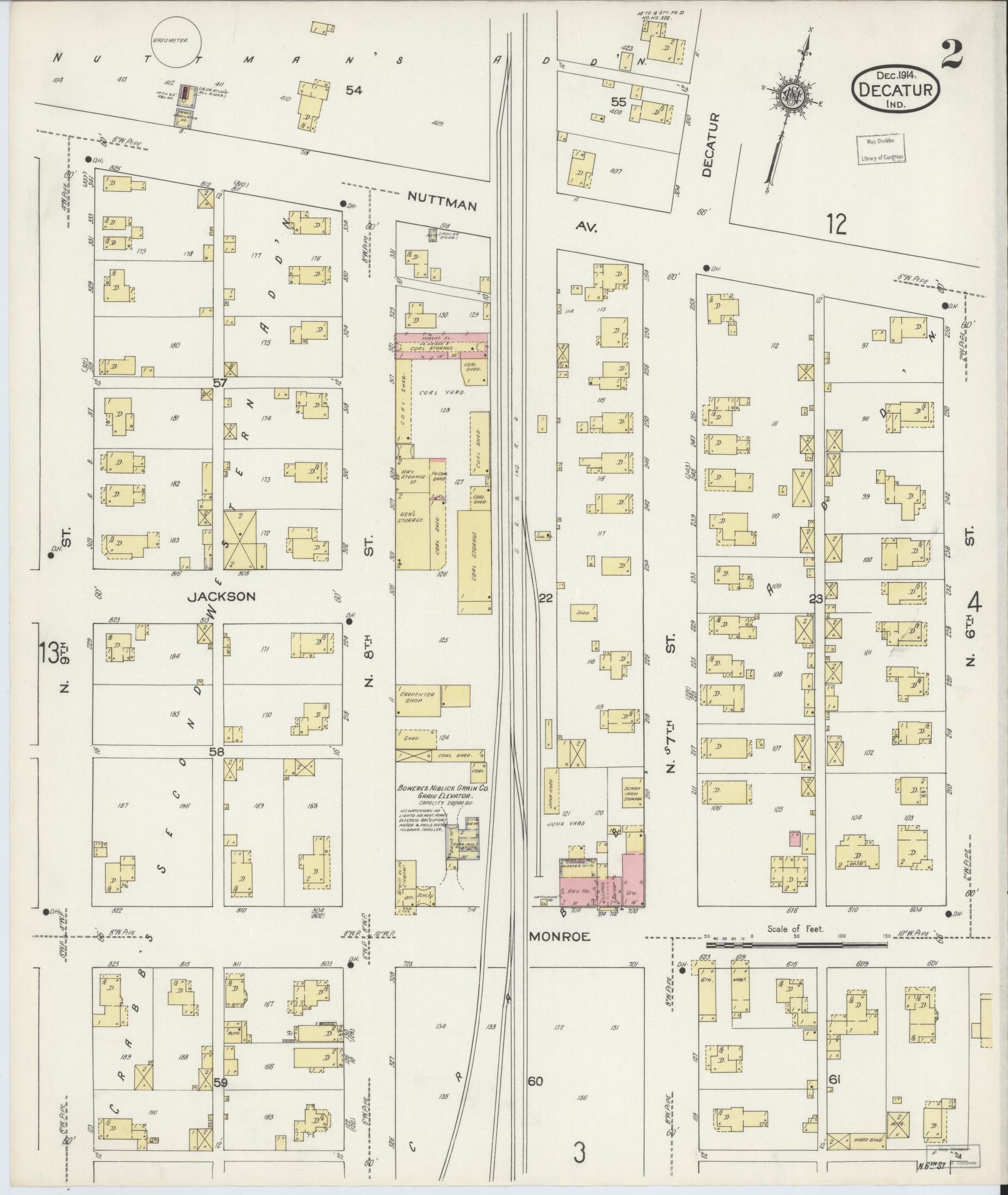 Sanborn Fire Insurance Map from Decatur, Adams County, Indiana (1914), Sheet #0002 - Complete Map Set gallery image, historic Sanborn map, vintage wall art, Indiana Indiana