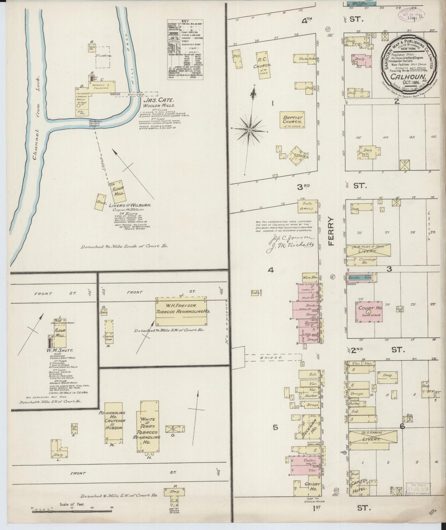 Sanborn Fire Insurance Map from Calhoun, Mclean County, Kentucky (1886), Sheet #0001 - Historic Sanborn Fire Insurance Map Print, vintage old map wall art, antique decor, genealogy gift, Kentucky Kentucky map