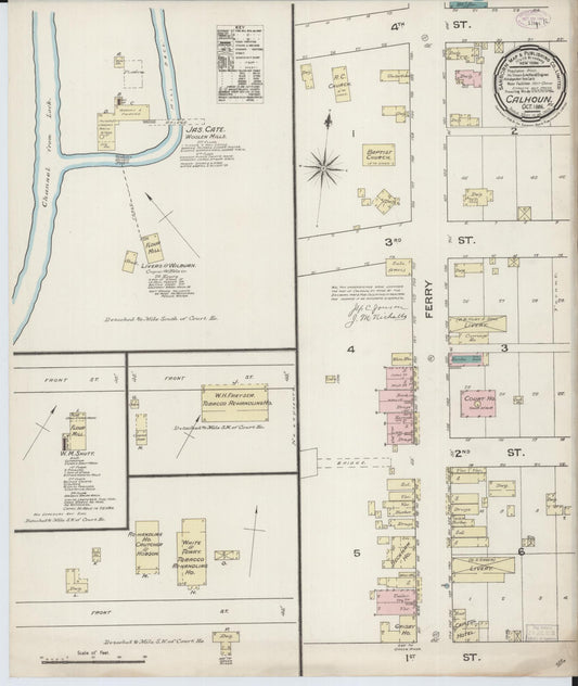 Sanborn Fire Insurance Map from Calhoun, Mclean County, Kentucky (1886), Sheet #0001 - Historic Sanborn Fire Insurance Map Print, vintage old map wall art, antique decor, genealogy gift, Kentucky Kentucky map