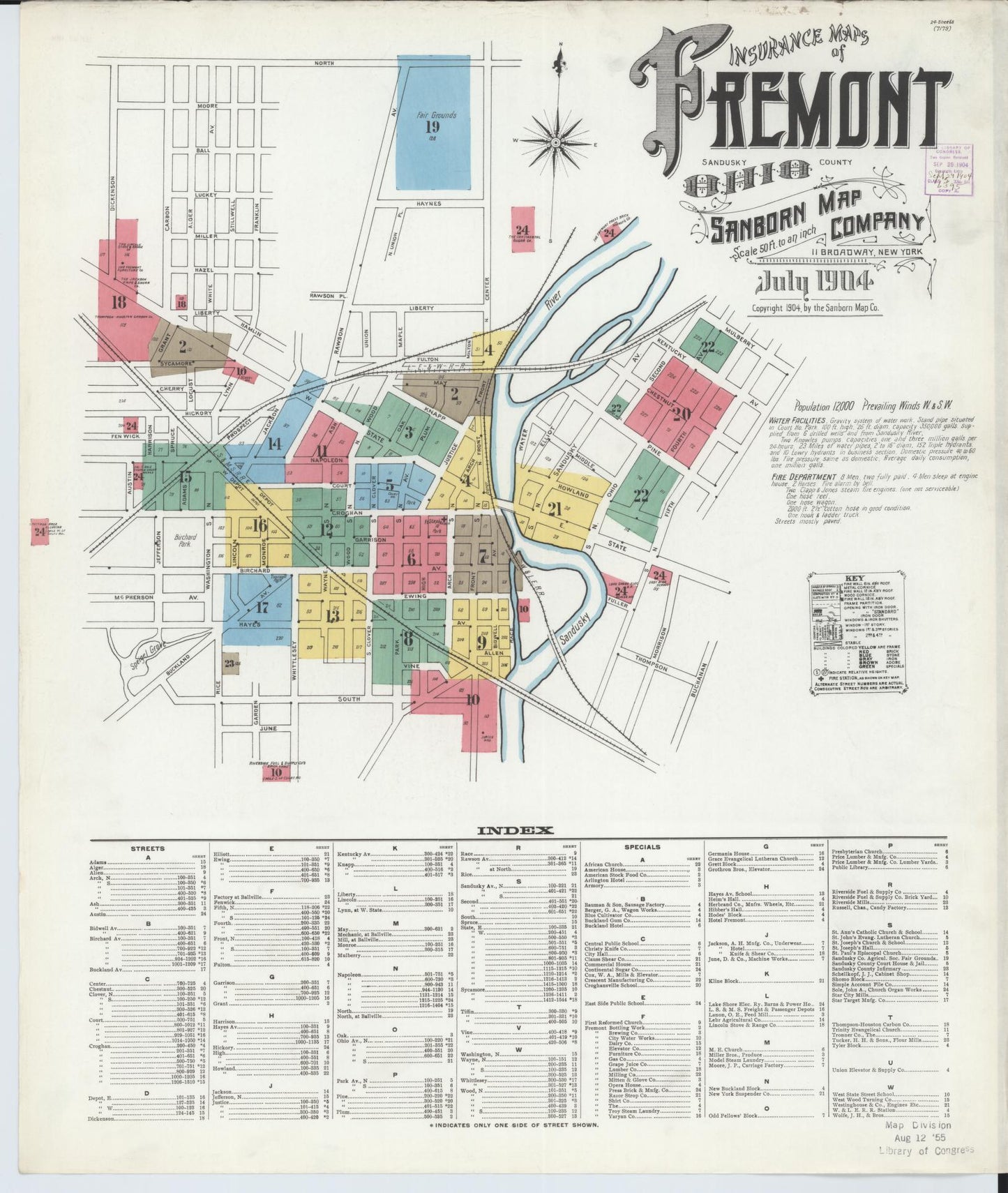 Sanborn Fire Insurance Map from Fremont, Sandusky County, Ohio (1904), Sheet #0001 - Historic Sanborn Fire Insurance Map Print, vintage old map wall art, antique decor, genealogy gift, Ohio Ohio map