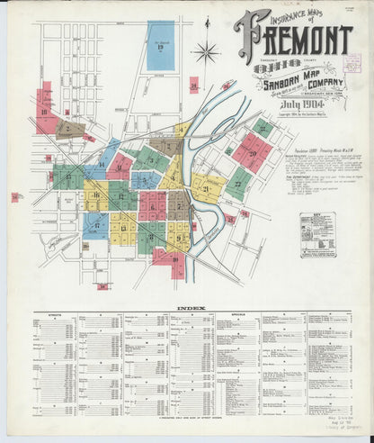 Sanborn Fire Insurance Map from Fremont, Sandusky County, Ohio (1904), Sheet #0001 - Historic Sanborn Fire Insurance Map Print, vintage old map wall art, antique decor, genealogy gift, Ohio Ohio map