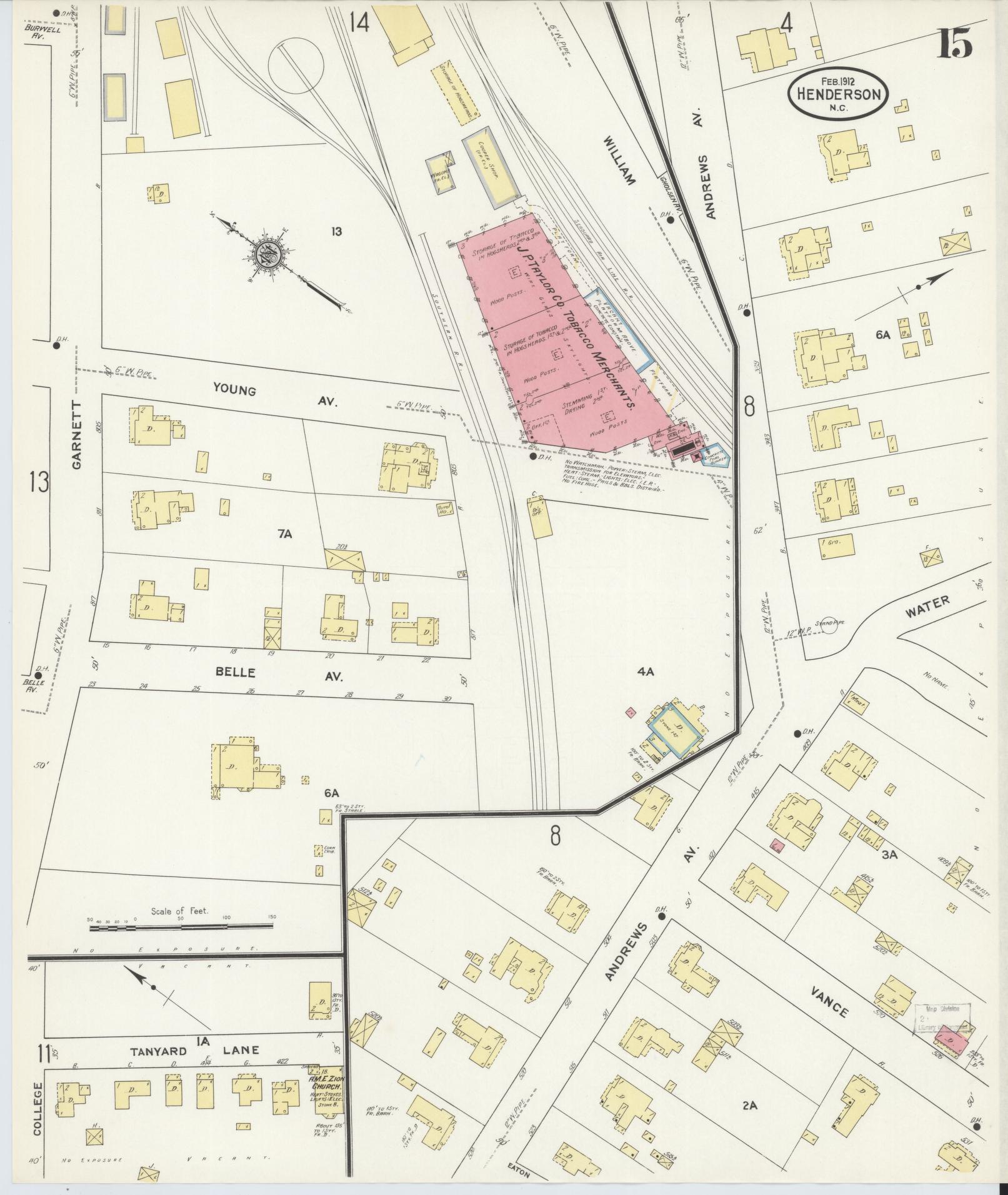 Sanborn Fire Insurance Map from Henderson, Vance County, North Carolina (1912), Sheet #0015 - Complete Map Set gallery image, historic Sanborn map, vintage wall art, North Carolina North Carolina