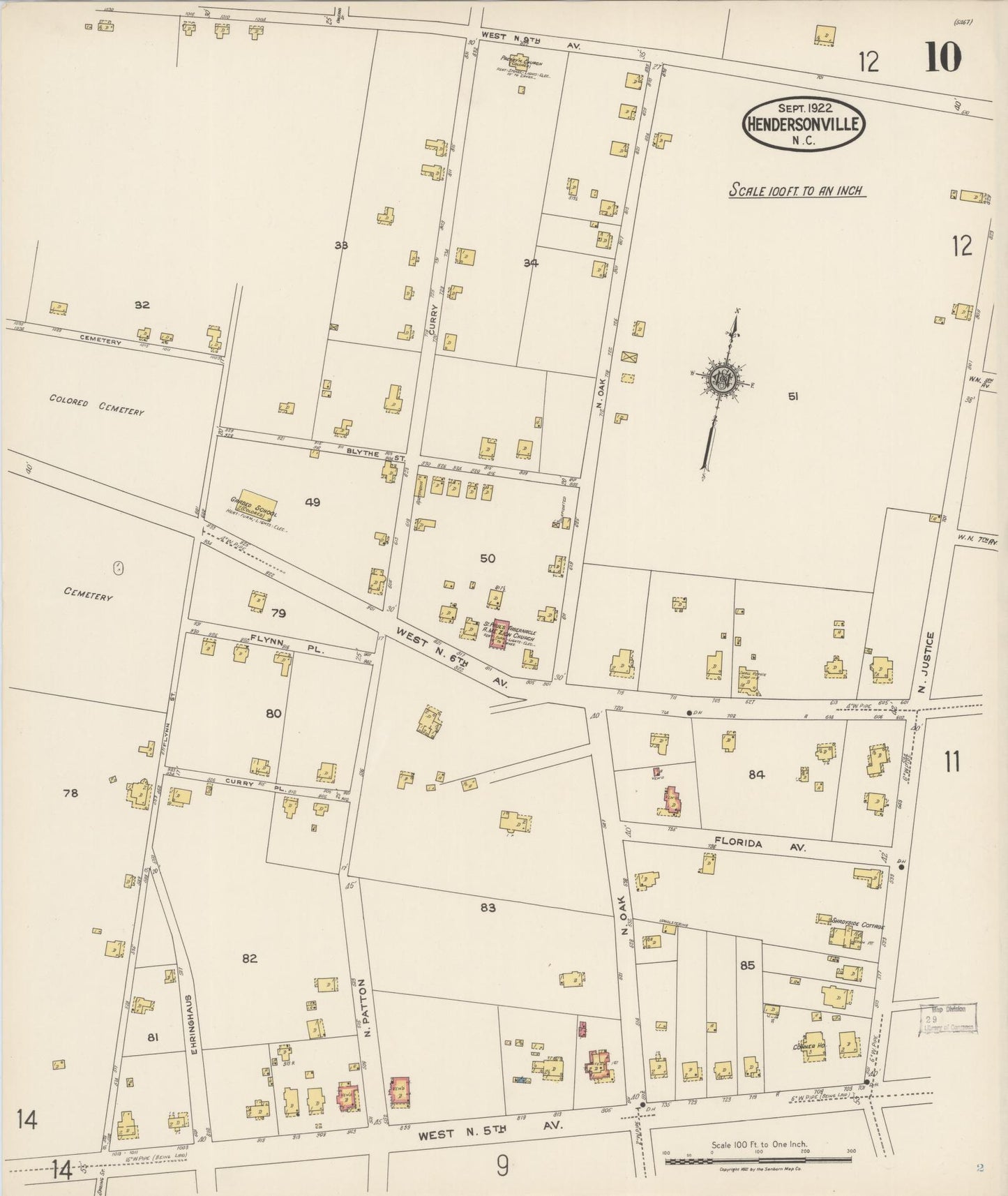 Sanborn Fire Insurance Map from Hendersonville, Henderson County, North Carolina (1922), Sheet #0010 - Historic Sanborn Fire Insurance Map Print, vintage old map wall art, antique decor, genealogy gift, North Carolina North Carolina map