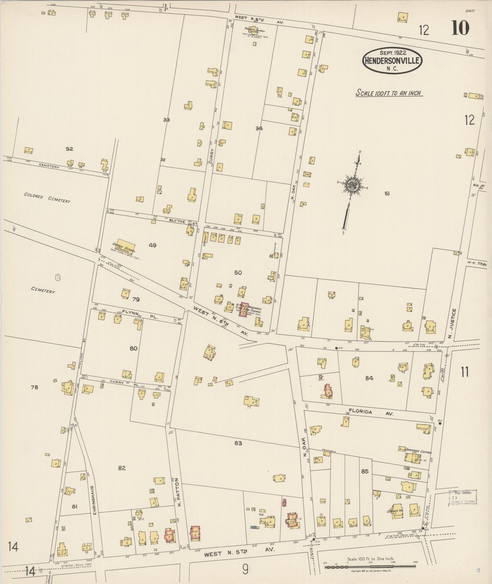 Sanborn Fire Insurance Map from Hendersonville, Henderson County, North Carolina (1922), Sheet #0010 - Historic Sanborn Fire Insurance Map Print, vintage old map wall art, antique decor, genealogy gift, North Carolina North Carolina map