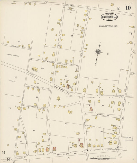 Sanborn Fire Insurance Map from Hendersonville, Henderson County, North Carolina (1922), Sheet #0010 - Historic Sanborn Fire Insurance Map Print, vintage old map wall art, antique decor, genealogy gift, North Carolina North Carolina map