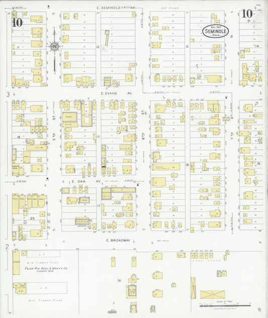 Sanborn Fire Insurance Map from Seminole, Seminole County, Oklahoma (1927), Sheet #0010 - Historic Sanborn Fire Insurance Map Print, vintage old map wall art, antique decor, genealogy gift, Oklahoma Oklahoma map