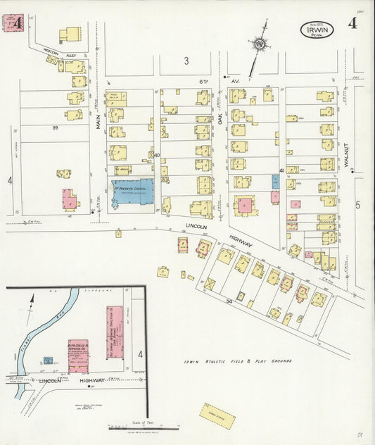 Sanborn Fire Insurance Map from Irwin, Westmoreland County, Pennsylvania (1925), Sheet #0004 - Historic Sanborn Fire Insurance Map Print, vintage old map wall art, antique decor, genealogy gift, Pennsylvania Pennsylvania map