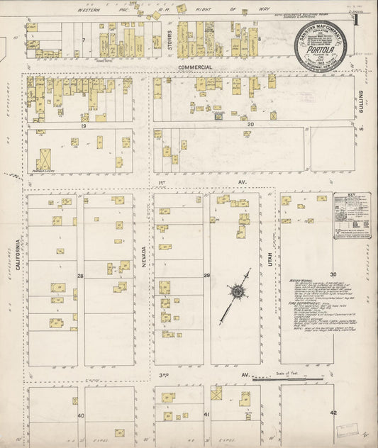 Sanborn Fire Insurance Map from Portola, Plumas County, California (1912), Sheet #0001 - Complete Map Set gallery image, historic Sanborn map, vintage wall art, California California