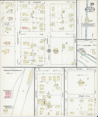 Sanborn Fire Insurance Map from Rochester, Olmsted County, Minnesota (1914), Sheet #0019 - Complete Map Set gallery image, historic Sanborn map, vintage wall art, Minnesota Minnesota