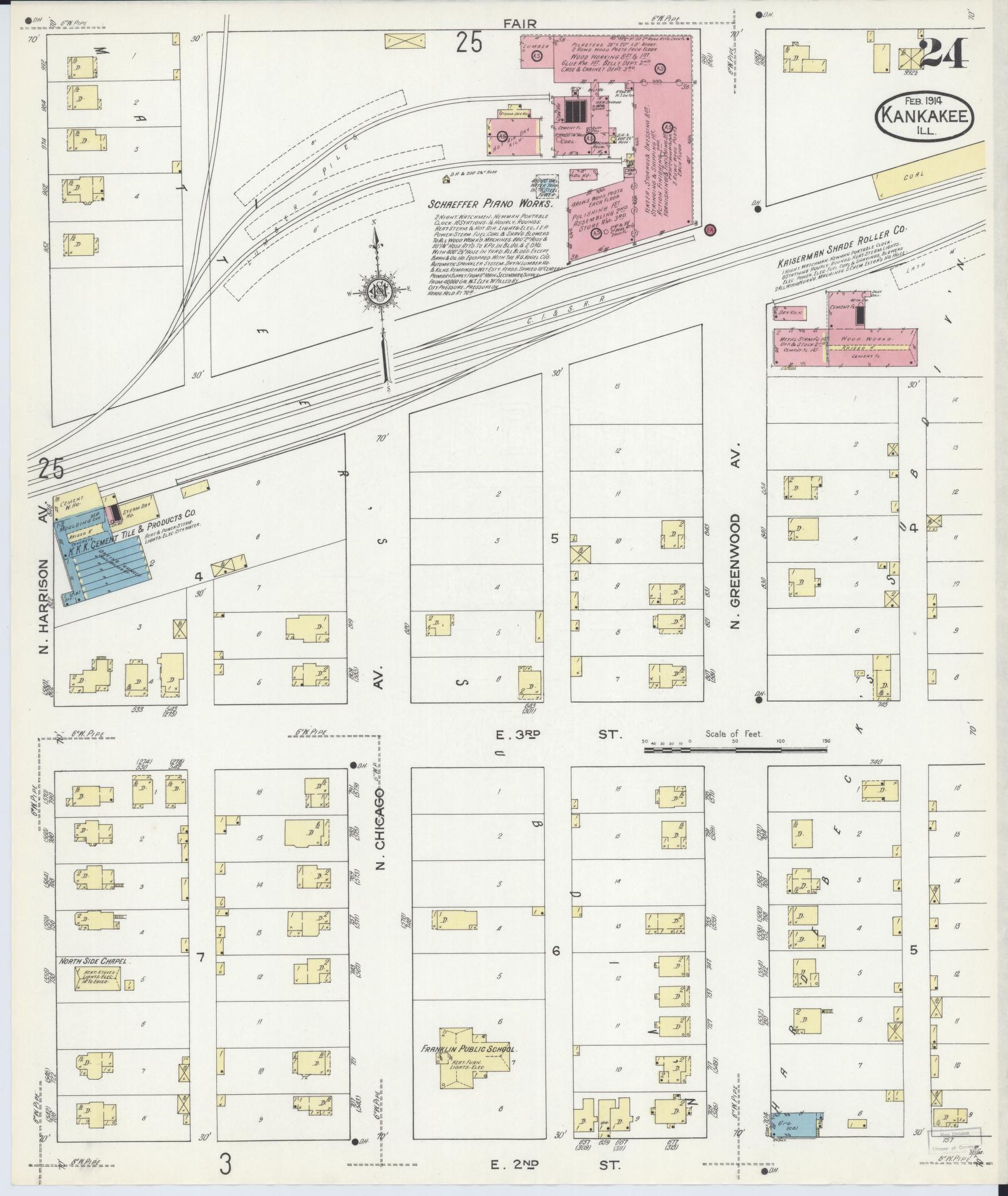 Sanborn Fire Insurance Map from Kankakee, Kankakee County, Illinois (1914), Sheet #0024 - Complete Map Set gallery image, historic Sanborn map, vintage wall art, Illinois Illinois