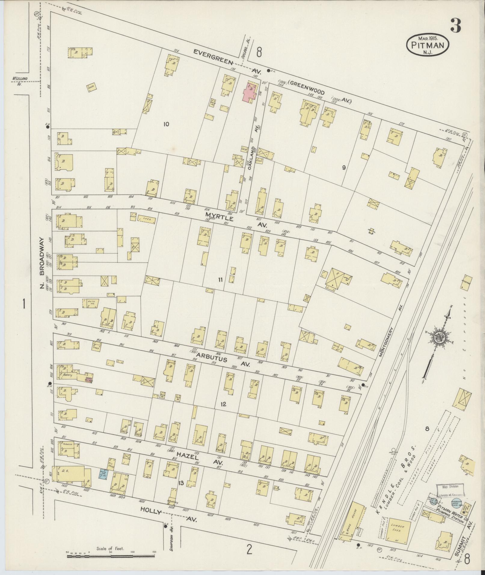 Sanborn Fire Insurance Map from Pitman, Gloucester County, New Jersey (1915), Sheet #0003 - Complete Map Set gallery image, historic Sanborn map, vintage wall art, New Jersey New Jersey