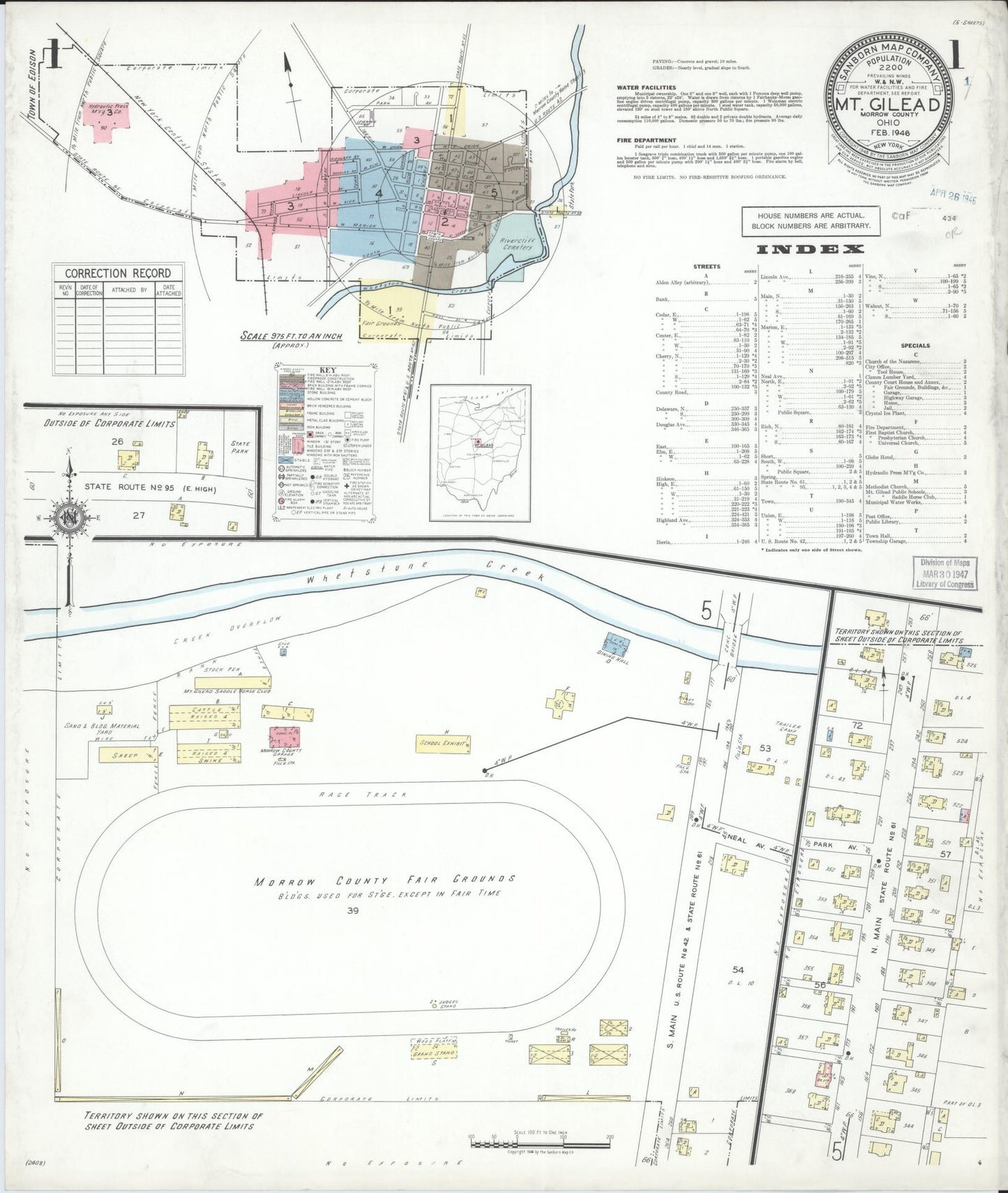 Sanborn Fire Insurance Map from Mount Gilead, Morrow County, Ohio (1946), Sheet #0001 - Historic Sanborn Fire Insurance Map Print, vintage old map wall art, antique decor, genealogy gift, Ohio Ohio map