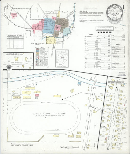 Sanborn Fire Insurance Map from Mount Gilead, Morrow County, Ohio (1946), Sheet #0001 - Historic Sanborn Fire Insurance Map Print, vintage old map wall art, antique decor, genealogy gift, Ohio Ohio map