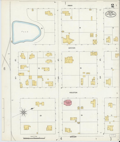 Sanborn Fire Insurance Map from Live Oak, Suwanee County, Florida (1903), Sheet #0002 - Historic Sanborn Fire Insurance Map Print, vintage old map wall art, antique decor, genealogy gift, Florida Florida map