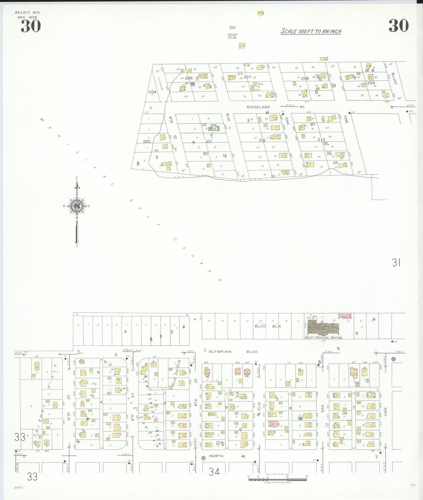 Sanborn Fire Insurance Map from Beloit, Rock County, Wisconsin (1939), Sheet #0030 - Complete Map Set gallery image, historic Sanborn map, vintage wall art, Wisconsin Wisconsin