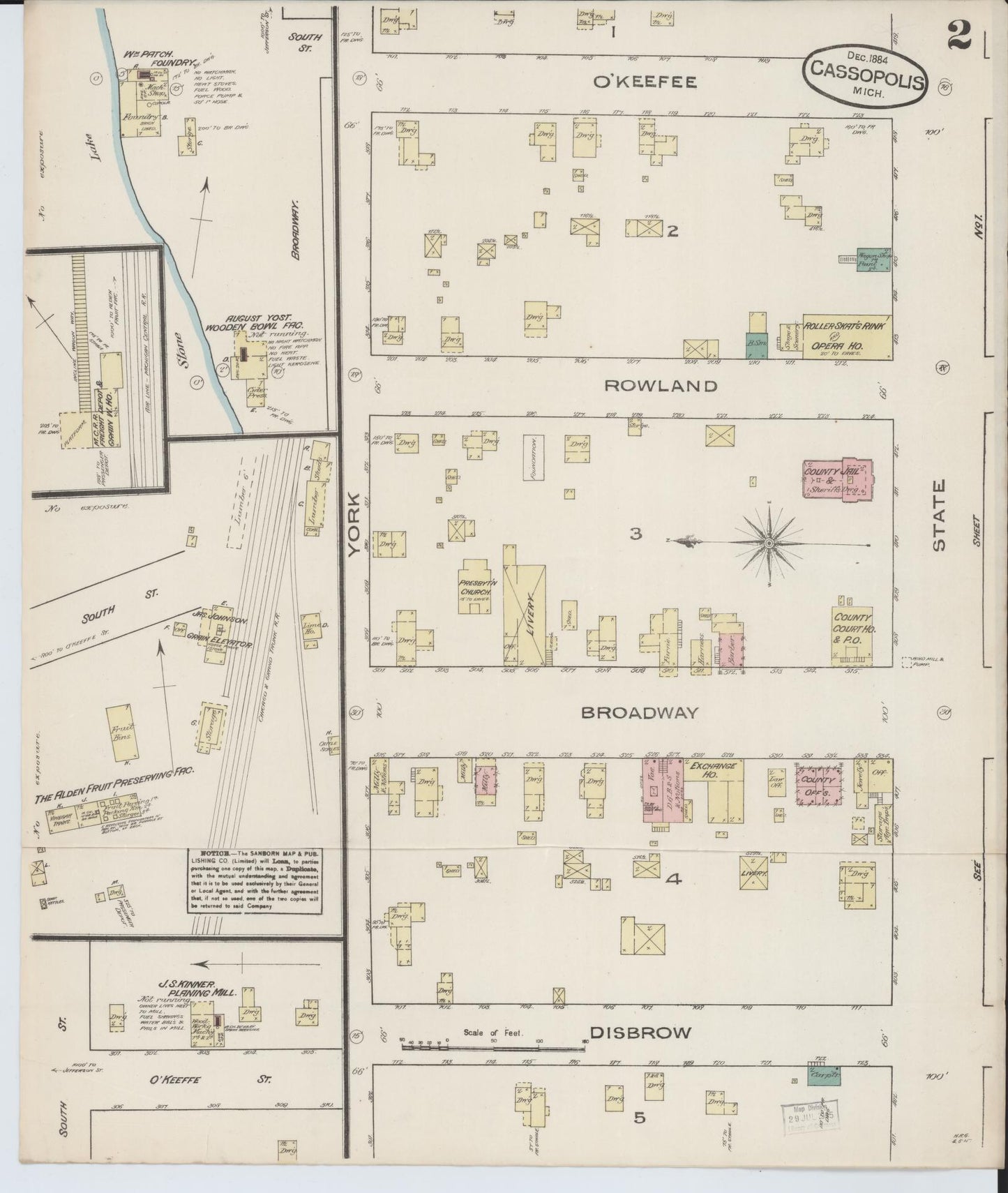Sanborn Fire Insurance Map from Cassopolis, Cass County, Michigan (1884), Sheet #0002 - Historic Sanborn Fire Insurance Map Print, vintage old map wall art, antique decor, genealogy gift, Michigan Michigan map