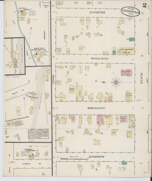 Sanborn Fire Insurance Map from Cassopolis, Cass County, Michigan (1884), Sheet #0002 - Historic Sanborn Fire Insurance Map Print, vintage old map wall art, antique decor, genealogy gift, Michigan Michigan map