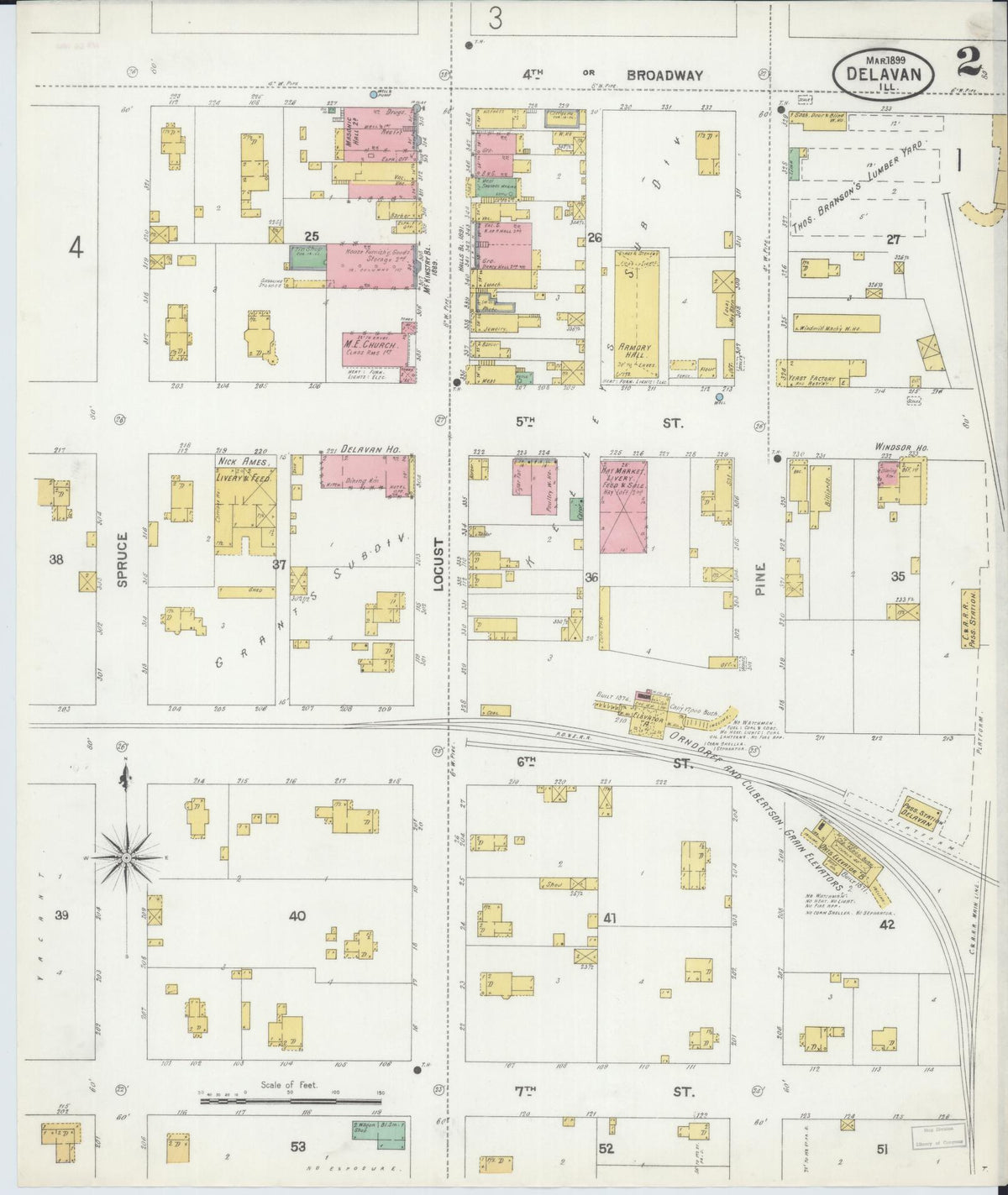 Sanborn Fire Insurance Map from Delavan, Tazewell County, Illinois (1899), Sheet #0002 - Complete Map Set gallery image, historic Sanborn map, vintage wall art, Illinois Illinois