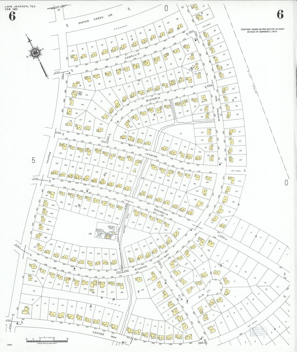 Sanborn Fire Insurance Map from Lake Jackson, Brazoria County, Texas (1951), Sheet #0006 - Complete Map Set gallery image, historic Sanborn map, vintage wall art, Texas Texas
