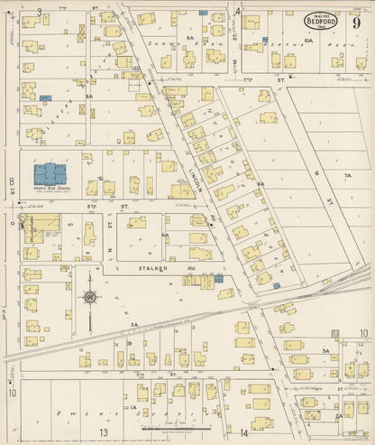 Sanborn Fire Insurance Map from Bedford, Lawrence County, Indiana (1922), Sheet #0009 - Historic Sanborn Fire Insurance Map Print, vintage old map wall art, antique decor, genealogy gift, Indiana Indiana map