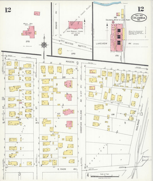 Sanborn Fire Insurance Map from Columbia, Boone County, Missouri (1925), Sheet #0012 - Historic Sanborn Fire Insurance Map Print, vintage old map wall art, antique decor, genealogy gift, Missouri Missouri map