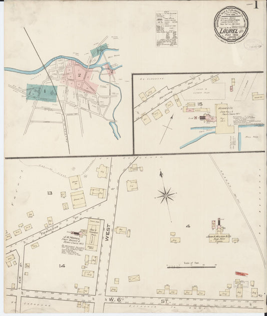 Sanborn Fire Insurance Map from Laurel, Sussex County, Delaware (1885), Sheet #0001 - Historic Sanborn Fire Insurance Map Print, vintage old map wall art, antique decor, genealogy gift, Delaware Delaware map