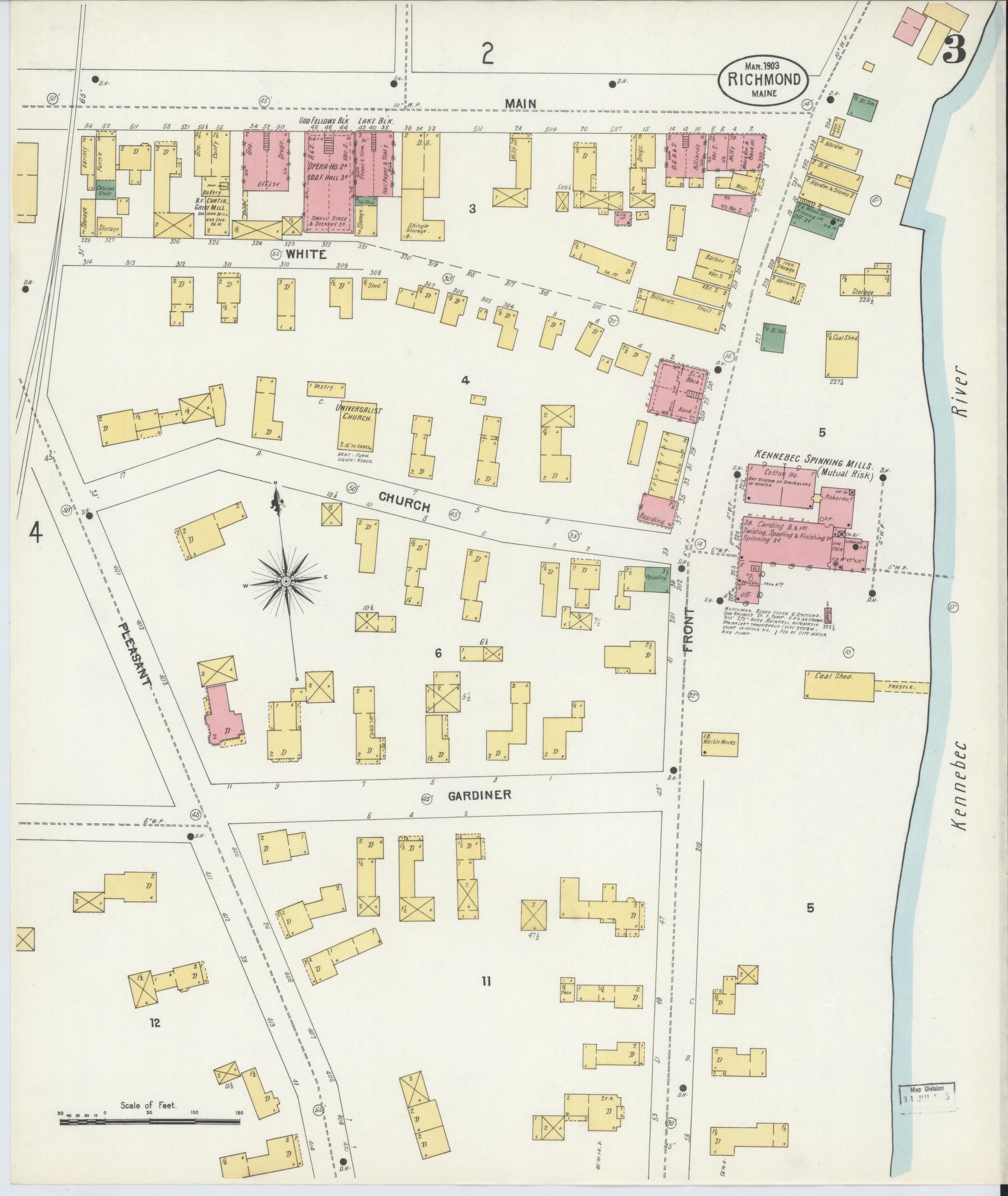 Sanborn Fire Insurance Map from Richmond, Sagadahoc County, Maine (1903), Sheet #0003 - Historic Sanborn Fire Insurance Map Print, vintage old map wall art, antique decor, genealogy gift, Maine Maine map