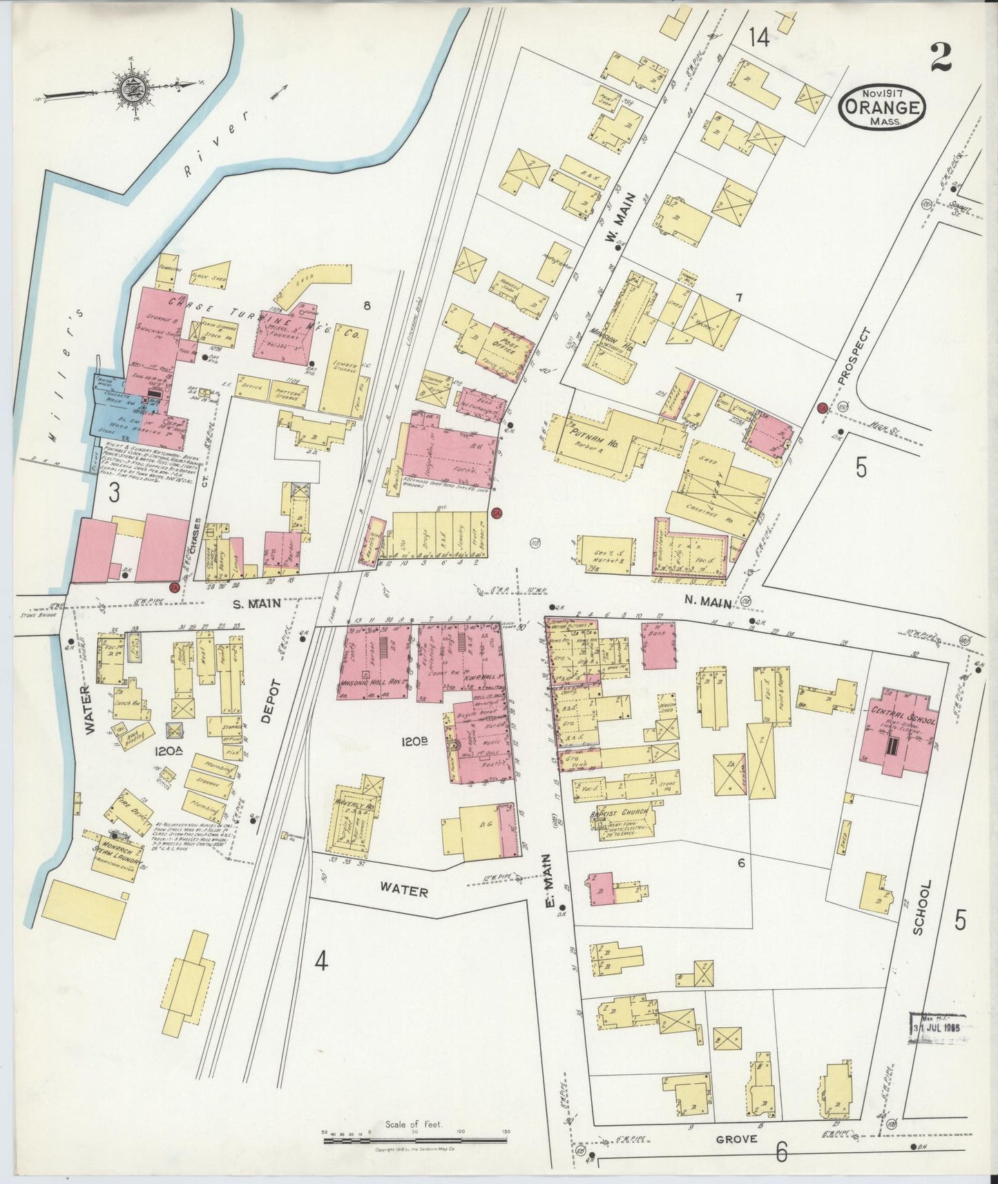 Sanborn Fire Insurance Map from Orange, Franklin County, Massachusetts (1917), Sheet #0002 - Historic Sanborn Fire Insurance Map Print, vintage old map wall art, antique decor, genealogy gift, Massachusetts Massachusetts map