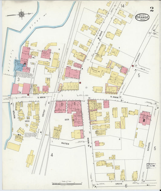 Sanborn Fire Insurance Map from Orange, Franklin County, Massachusetts (1917), Sheet #0002 - Historic Sanborn Fire Insurance Map Print, vintage old map wall art, antique decor, genealogy gift, Massachusetts Massachusetts map