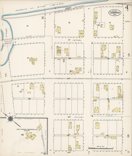 Sanborn Fire Insurance Map from Cosmopolis, Grays Harbor County, Washington (1912), Sheet #0004 - Historic Sanborn Fire Insurance Map Print, vintage old map wall art, antique decor, genealogy gift, Washington Washington map