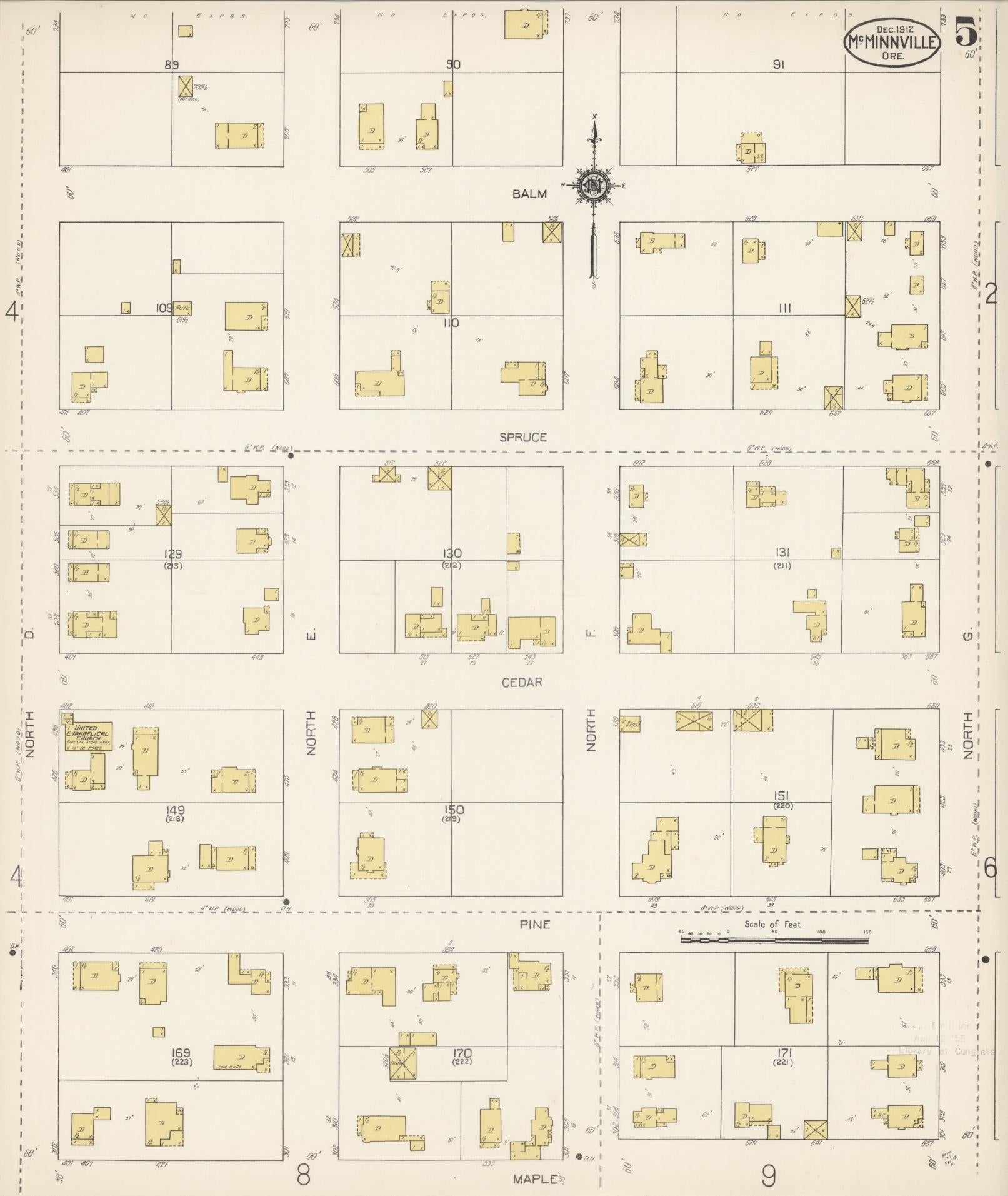 Sanborn Fire Insurance Map from McMinnville, Yamhill County, Oregon (1912), Sheet #0005 - Historic Sanborn Fire Insurance Map Print, vintage old map wall art, antique decor, genealogy gift, Oregon Oregon map