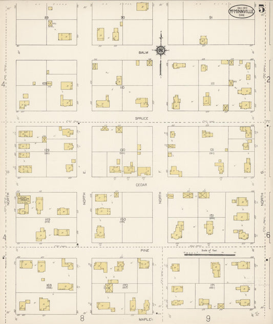 Sanborn Fire Insurance Map from McMinnville, Yamhill County, Oregon (1912), Sheet #0005 - Historic Sanborn Fire Insurance Map Print, vintage old map wall art, antique decor, genealogy gift, Oregon Oregon map