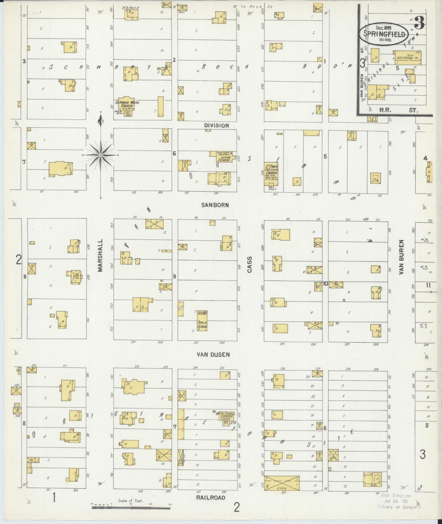 Sanborn Fire Insurance Map from Springfield, Brown County, Minnesota (1899), Sheet #0003 - Complete Map Set gallery image, historic Sanborn map, vintage wall art, Minnesota Minnesota