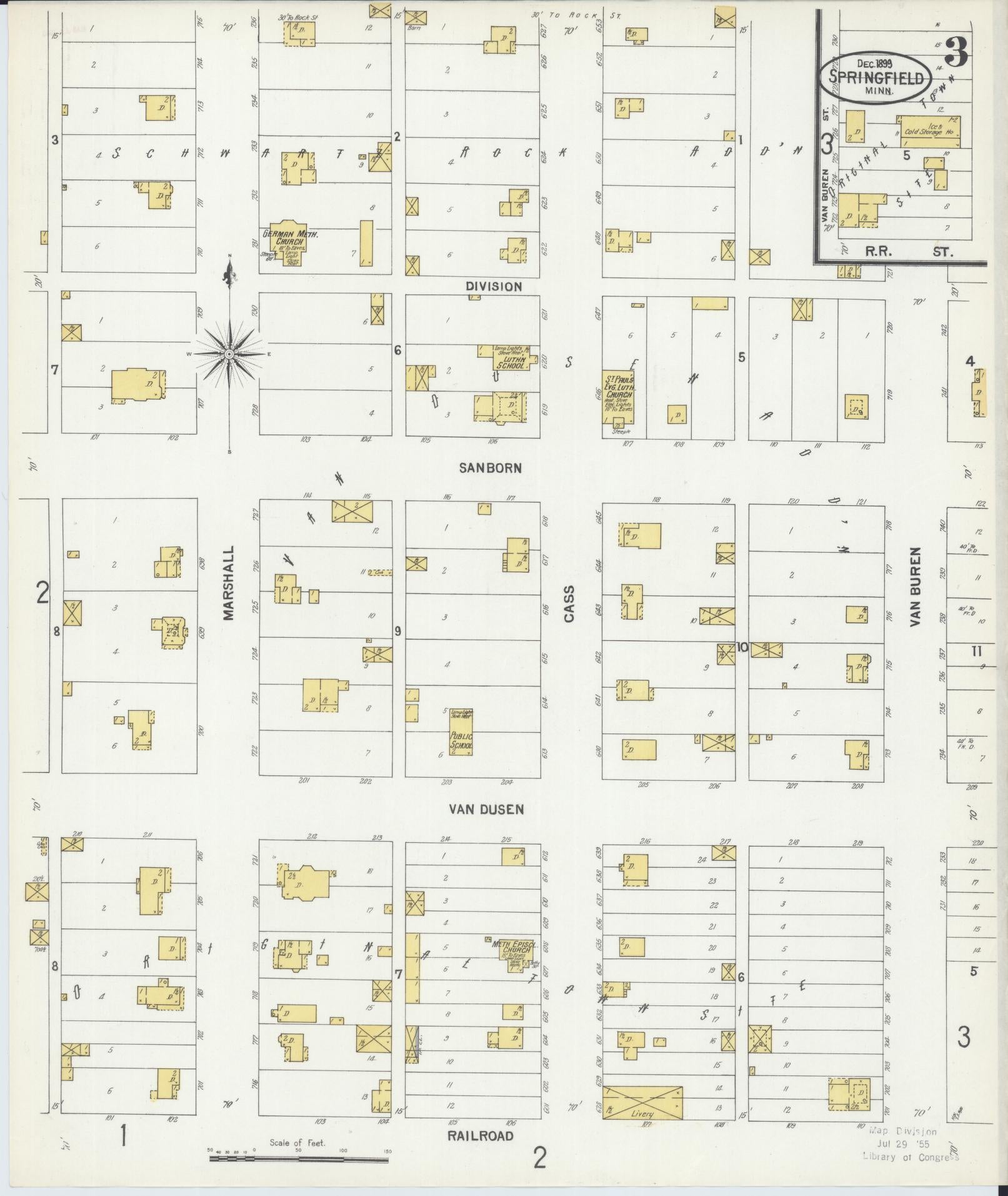 Sanborn Fire Insurance Map from Springfield, Brown County, Minnesota (1899), Sheet #0003 - Complete Map Set gallery image, historic Sanborn map, vintage wall art, Minnesota Minnesota