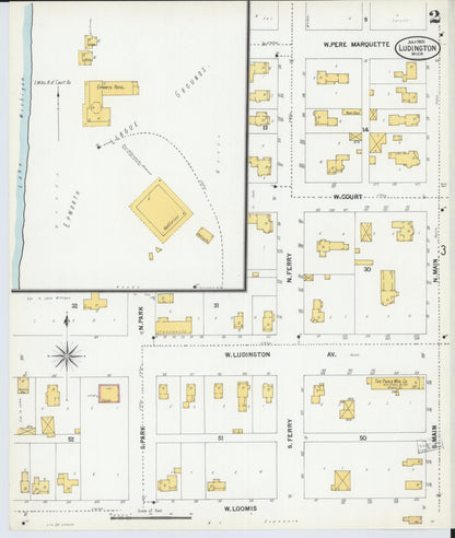 Sanborn Fire Insurance Map from Ludington, Mason County, Michigan (1900), Sheet #0002 - Complete Map Set gallery image, historic Sanborn map, vintage wall art, Michigan Michigan