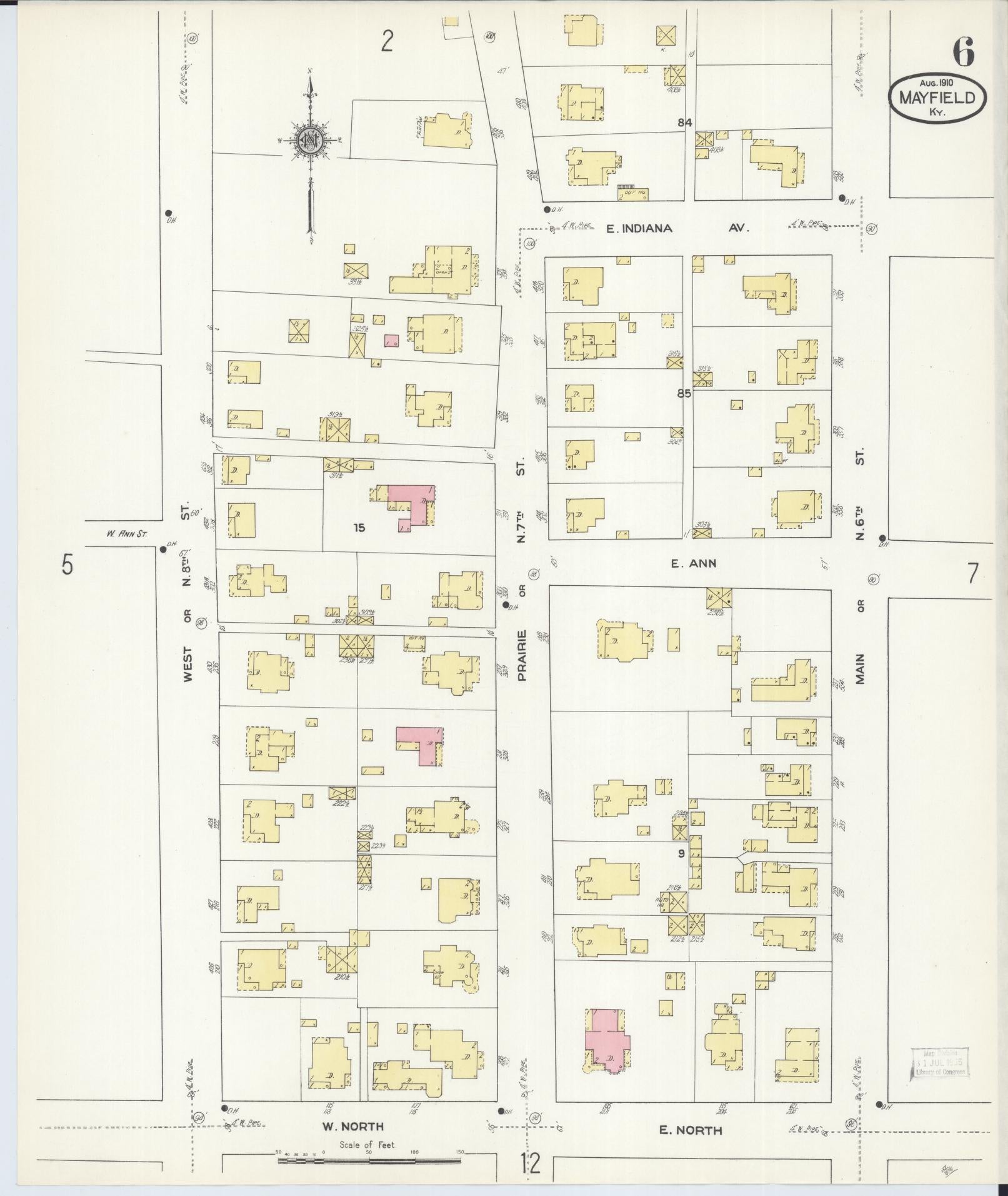 Sanborn Fire Insurance Map from Mayfield, Graves County, Kentucky (1910), Sheet #0006 - Complete Map Set gallery image, historic Sanborn map, vintage wall art, Kentucky Kentucky