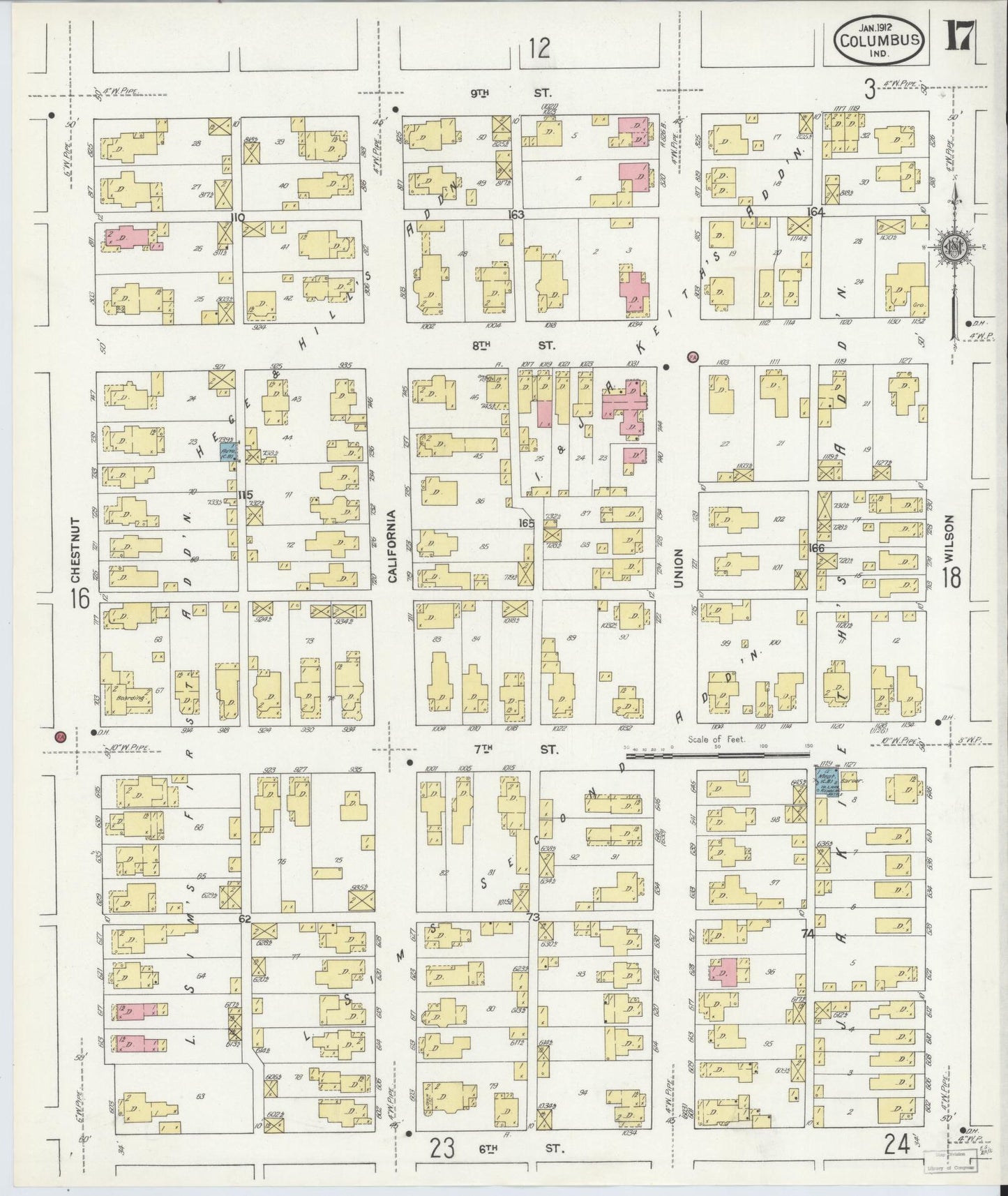 Sanborn Fire Insurance Map from Columbus, Bartholomew County, Indiana (1912), Sheet #0017 - Historic Sanborn Fire Insurance Map Print, vintage old map wall art, antique decor, genealogy gift, Indiana Indiana map