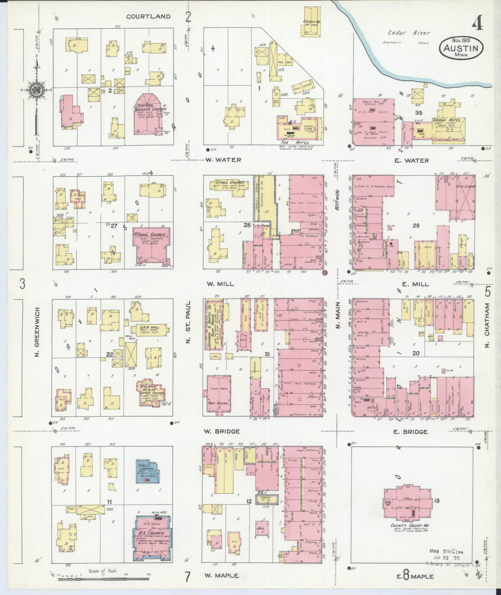 Sanborn Fire Insurance Map from Austin, Mower County, Minnesota (1910), Sheet #0004 - Complete Map Set gallery image, historic Sanborn map, vintage wall art, Minnesota Minnesota