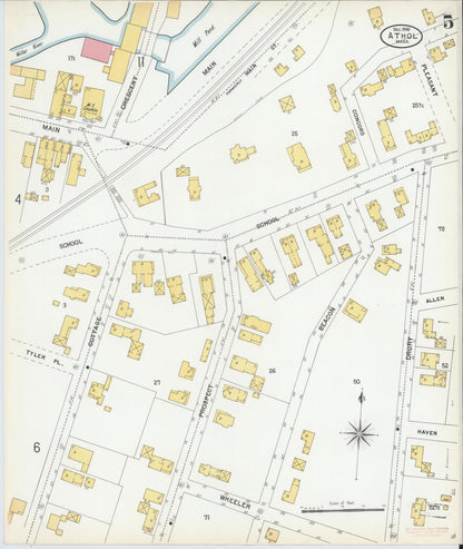 Sanborn Fire Insurance Map from Athol, Worcester County, Massachusetts (1900), Sheet #0005 - Historic Sanborn Fire Insurance Map Print, vintage old map wall art, antique decor, genealogy gift, Massachusetts Massachusetts map