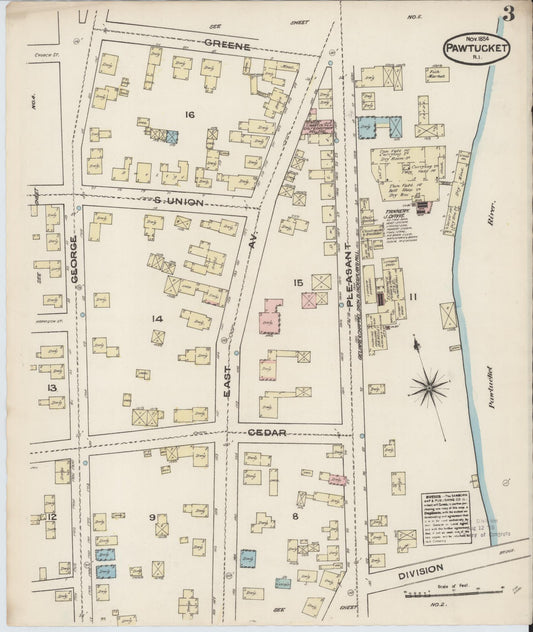 Sanborn Fire Insurance Map from Pawtucket, Providence County, Rhode Island (1884), Sheet #0003 - Historic Sanborn Fire Insurance Map Print, vintage old map wall art, antique decor, genealogy gift, Rhode Island Rhode Island map
