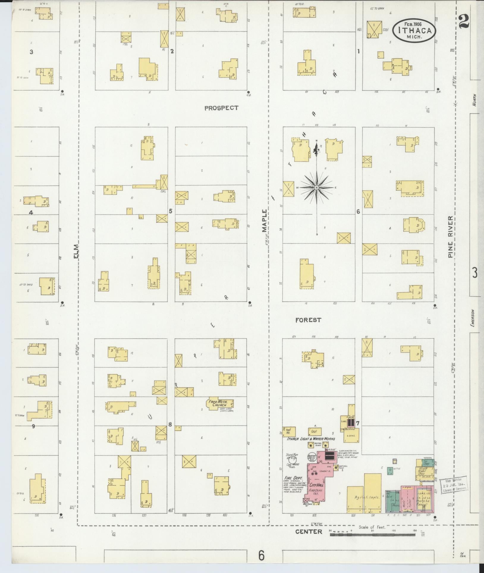 Sanborn Fire Insurance Map from Ithaca, Gratiot County, Michigan (1906), Sheet #0002 - Complete Map Set gallery image, historic Sanborn map, vintage wall art, Michigan Michigan