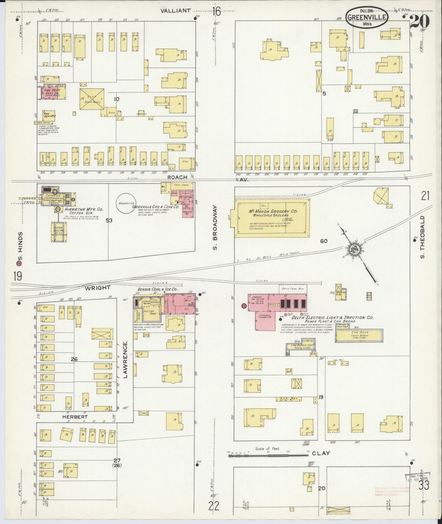 Sanborn Fire Insurance Map from Greenville, Washington County, Mississippi (1915), Sheet #0020 - Complete Map Set gallery image, historic Sanborn map, vintage wall art, Mississippi Mississippi