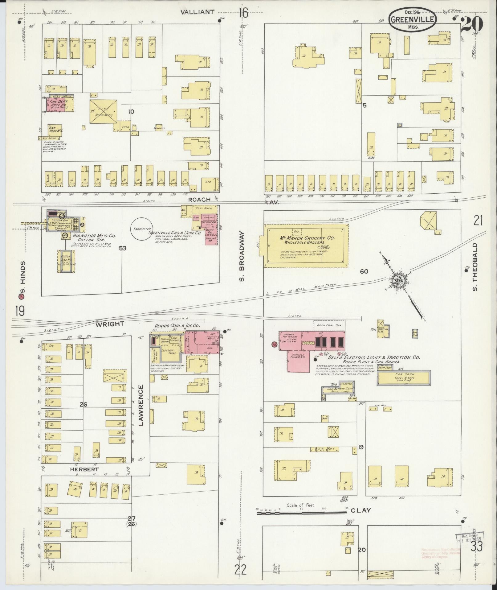 Sanborn Fire Insurance Map from Greenville, Washington County, Mississippi (1915), Sheet #0020 - Complete Map Set gallery image, historic Sanborn map, vintage wall art, Mississippi Mississippi