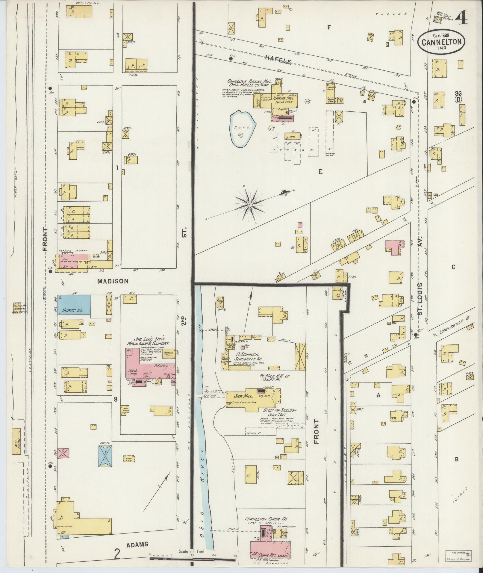 Sanborn Fire Insurance Map from Cannelton, Perry County, Indiana (1898), Sheet #0004 - Complete Map Set gallery image, historic Sanborn map, vintage wall art, Indiana Indiana