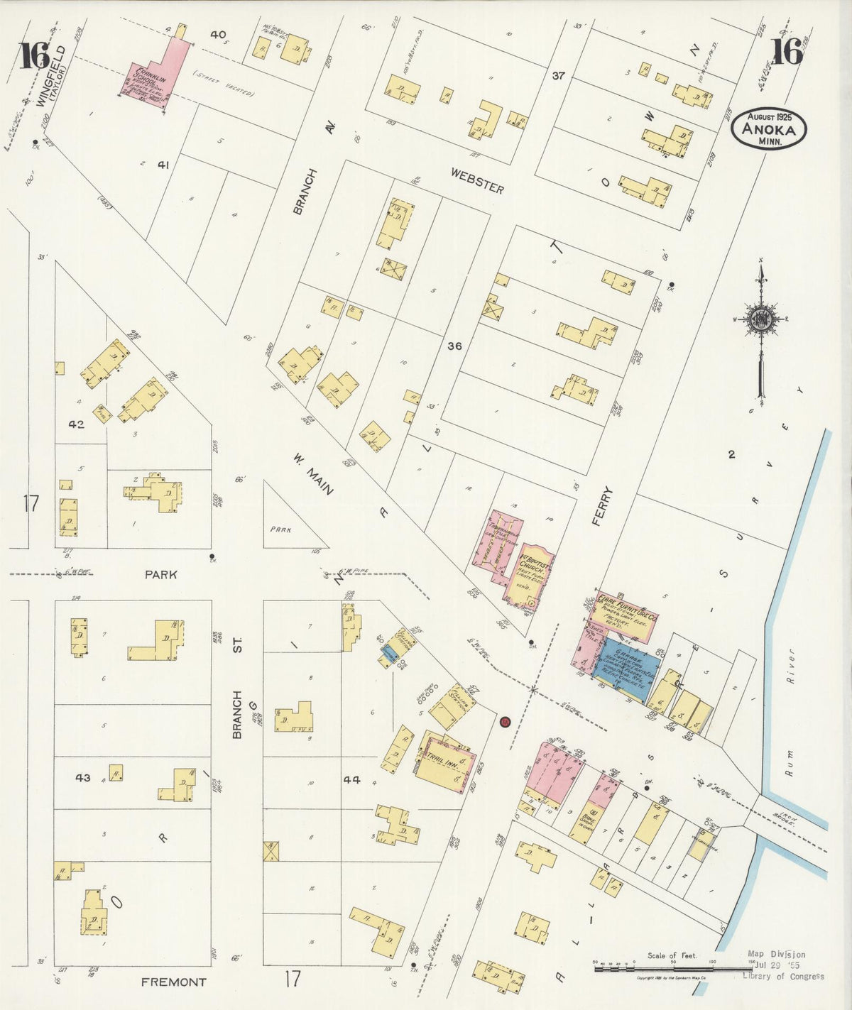 Sanborn Fire Insurance Map from Anoka, Anoka County, Minnesota (1925), Sheet #0016 - Complete Map Set gallery image, historic Sanborn map, vintage wall art, Minnesota Minnesota